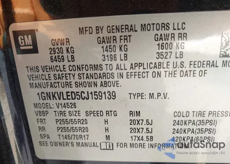 2012 Chevrolet Traverse Ltz from USA, damaged, VIN 1GNKVLED5CJ159139